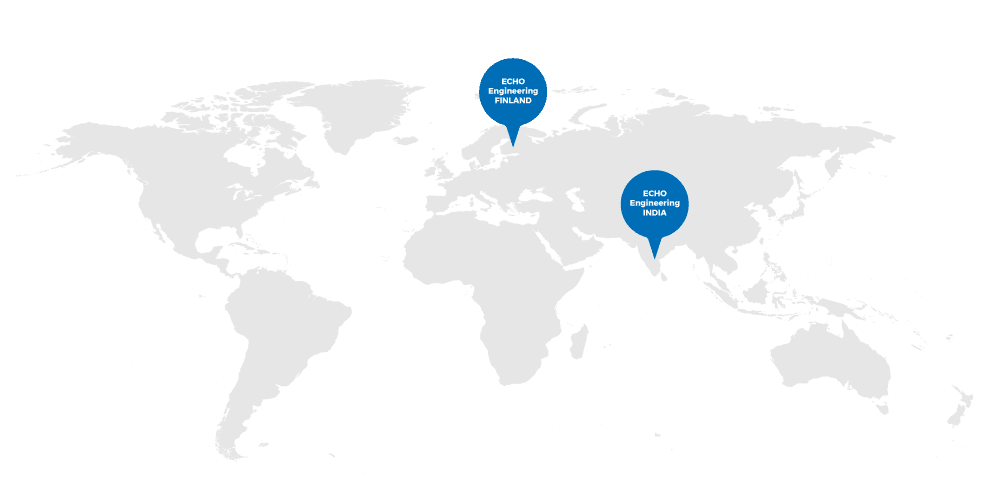 Echo Engineeringin toimipisteet: Espoo, Suomi ja Pune, Intia
