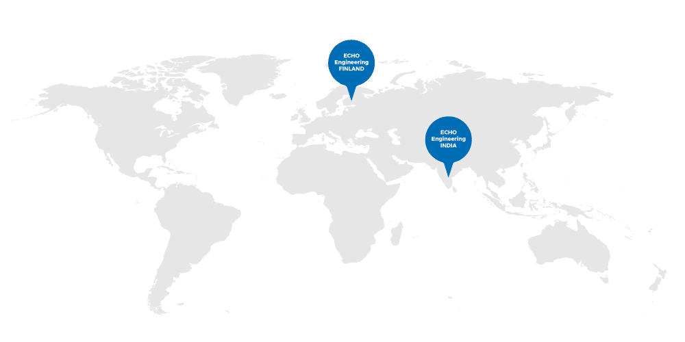 Echo Engineeringin toimipisteet: Espoo, Suomi ja Pune, Intia